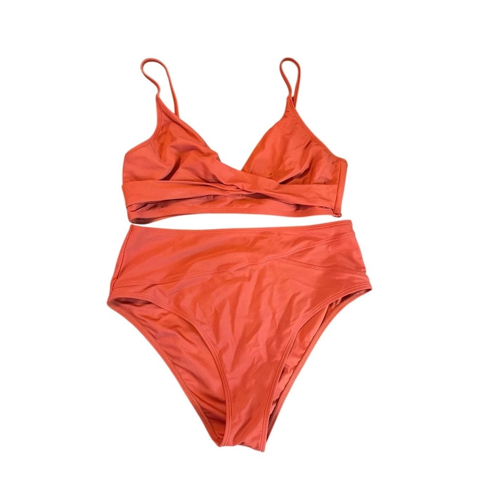 Terracotta Orange Twist Front High Waisted Bikini Set 2 Piece Swimsuit Womens